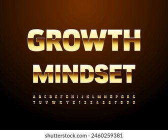 Vector elite emblem Growth Mindset. Trendy Luxury Font. Chic Gold Alphabet Letters and Numbers set.