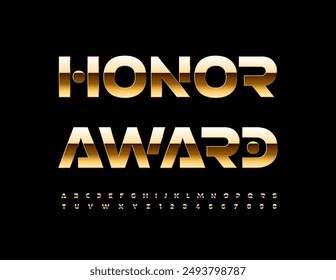 Vector elite emblem Honor Award. Exclusive Gold Font. Trendy Alphabet Letters and Numbers set.