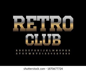 emblema de la élite vectorial Retro Club. Tipo de letra superior metálica. Letras y números de alfabeto dorado chic