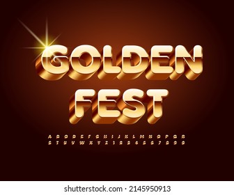 Vector elite flyer Golden Fest. Glossy chic Font. 3D premium Alphabet Letters and Numbers set