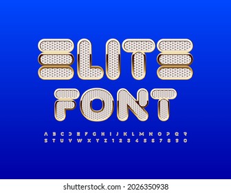 Vector Elite Font. White textured and Gold Alphabet. Modern set of fashionable Letters and Numbers