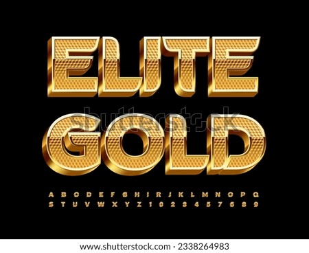 Vector Elite Gold Font. Luxury 3D Alphabet Letters and Numbers.