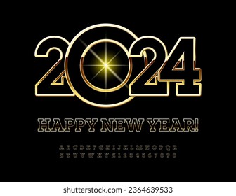 Vector elite Greeting Card Happy New Year 2024! Modern stylish Font. Chic Alphabet Letters and Numbers set