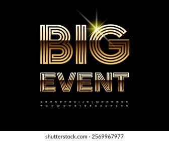 Vector elite icon Big Event. Gold unique Font Maze style set of elite Alphabet Letters and Numbers