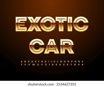 Icono de élite de Vector Coche exótico. Exclusiva fuente de oro. Conjunto de letras y números de alfabeto de lujo.