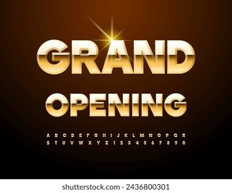 Vector elite icon Grand Opening. Exclusive Gold Font. Trendy Alphabet Letters and Numbers set.