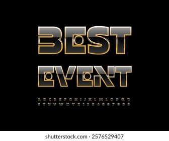Vector Elite Invitation Best Event. Cool Elite Font. Trendy Black and Gold Alphabet Letters and Numbers set. 