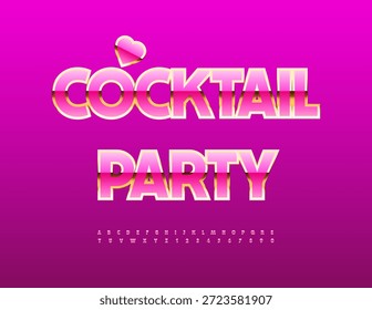 Vector Elite invitación Cóctel Fiesta. Increíble fuente rosa y dorada. Conjunto de letras y números de alfabeto de glamour.