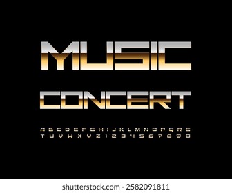 Vector Elite invitation Music Concert. Unique Gold Font. Luxury Cool Alphabet Letters and Numbers set.