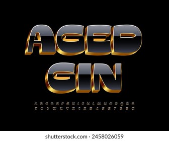 Vector elite label Aged Gin. Exclusive Black 3D Font. Modern Premium Alphabet Letters and Numbers set