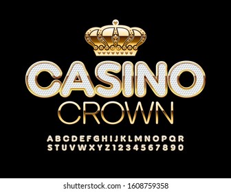 Vector Elite Logo Casino Crown With Gold And White Font. Beautiful Alphabet Letters And Numbers