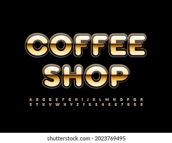 Vector elite logo Coffee Shop. Gold and Black Alphabet Letters and Number set. Modern premium Font
