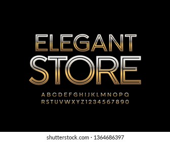 Vector Elite Logo Elegant Store With Golden Alphabet Letters And Numbers. Font For Chic Shopping Marketing Design