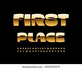 Primer lugar con el logo de élite de Vector. Modern Cool Font. Letras y números del alfabeto de oro de moda.