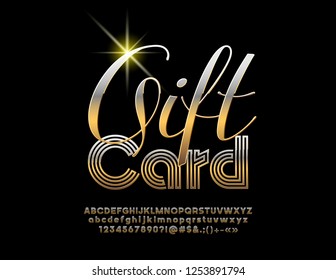 Vector elite Logo Gift Card. Golden abstract Alphabet Letters, Numbers and Symbols. Luxury style Font.