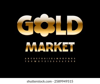 Vector Elite logo Gold Market. Modern Cool Font. Classy Uppercase  Alphabet Letters and Numbers set.