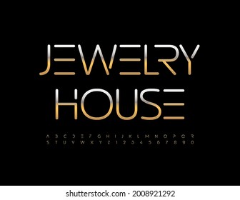 Vector elite logo Jewelry House with metallic Gold Alphabet Letters and Numbers set. Exclusive luxury Font