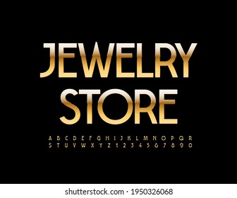 Vector elite logo Jewelry Store. Stylish metallic Font. Golden set of Alphabet Letters and Numbers