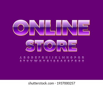 Logotipo de la elite vectorial en la tienda en línea. Flor morada brillante y dorada. Juego de letras y números de alfabeto de lujo