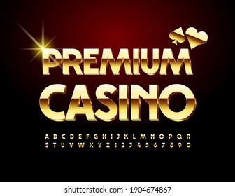 Vector elite logo Premium Casino. Shiny luxury Font. Elegant Alphabet Letters and Numbers set