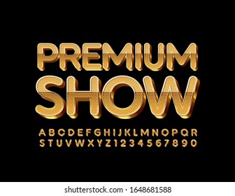 Vetor elite logotipo Premium Show. Fonte Chic Em Maiúsculas. Letras e Números Alfabeto Ouro de Luxo