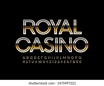 Vector elite logo Royal Casino with Golden Font. Shiny Uppercase Alphabet. Chic Letters and Numbers set