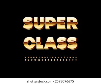 Vector Elite logo Super Class. Glamorous Gold Font. Chic Digital 3D  Alphabet Letters and Numbers set.