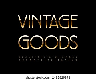 Vector elite logo Vintage Goods.. Slim Gold Font. Luxury Alphabet Letters and Numbers set.