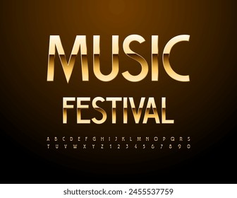 Vector elite logotype Music Festival. Elite Gold Font. Premium Alphabet Letters and Numbers.