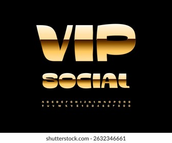 Vector Elite logotype Vip Social. Chic Glamorous Font. Golden Digital Alphabet Letters and Numbers set.