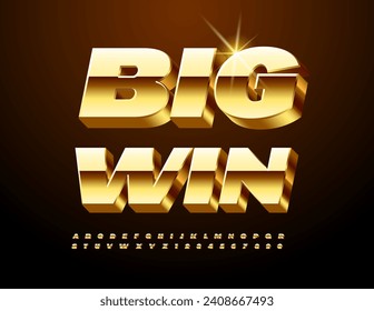 Vector Elite poster Big Win. 3D Gold Font. Premium Uppercase Alphabet Letters and Numbers set.