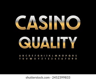 Póster de élite de Vector Calidad del Casino. Fuente metálica dorada. Conjunto de letras y números del alfabeto de lujo
