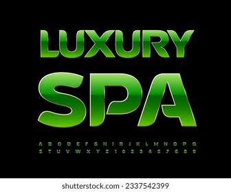 Vector elite poster Luxury Spa. Green and Gold creative Font. Set of premium Alphabet Letters and Numbers
