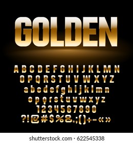 Vector elite set of golden alphabet letters, symbols, numbers. Contains graphic style