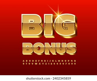 Vector elite Sign Big Bonus. Exclusive Gold textured Font. Premium Alphabet Letters and Numbers.