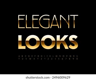 Vector elite sign Elegant Looks. Trendy Luxury Font. Slim Gold Alphabet Letters and Numbers set.