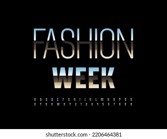 Vector elite sign Fashion Week. Elegant Silver Font. Trendy metallic Alphabet Letters and Numbers set