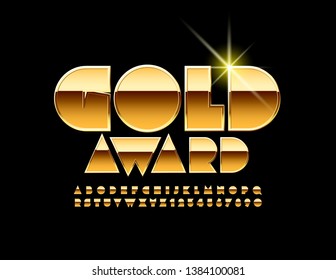 Vector elite sign Gold Award with modern Alphabet set. Creative chic Font