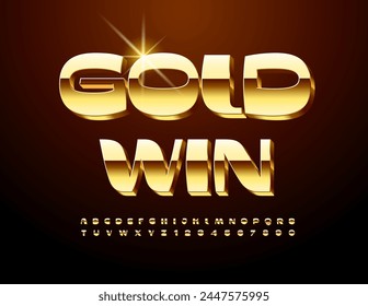 Vector elite sign Gold Win. Trendy Gold 3D Font. Modern Chic Alphabet Letters and Numbers.