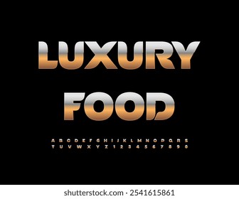 Vector elite sign Luxury Food. Premium Golden Font. Modern Alphabet Letters and Numbers.