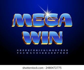 Vector elite sign Mega Win. Modern Stylish Font. Trendy Chic Alphabet Letters and Numbers set.