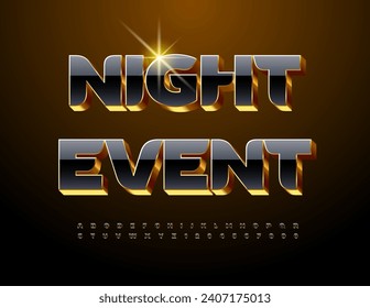 Vector Elite sign Night Event. Black and Gold Chic 3D Font. Stylish set of Alphabet Letters and Numbers.
