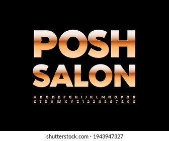 Señal de la élite vectora Salón Posh. Chic Golden Font. Conjunto de letras y números de alfabeto artístico