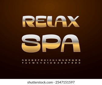 Símbolo de Elite Vetorial Relax Spa. Glamourosa Fonte Dourada. Letras e números de alfabeto de moda.