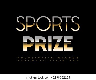 Vector elite sign Sports Prize. Golden 3D Font. Trendy Alphabet Letters and Numbers set