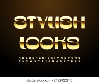 Vector elite sign Stylish Looks. Exclusive Gold Font. Modern Elegant Alphabet Letters and Numbers set.