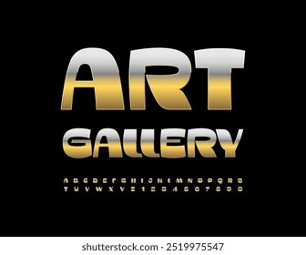 Vector elite signboard Art Gallery. Trendy Gold Font. Modern Alphabet Letters and Numbers set