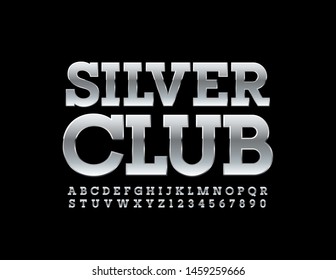 Vector Elite Silver Card With Luxury Uppercase Font. Premium Metal Alphabet Letters And Numbers