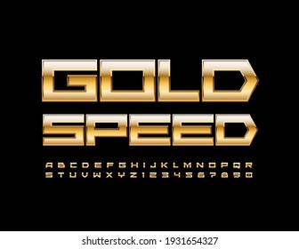Plantilla de la élite vectora Velocidad de oro. Brillo Tecno. Conjunto de letras y números de alfabeto premium