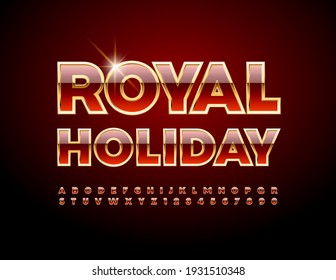 Vector Elite Template Royal Holiday. Chic Red And Gold Font. Glossy Alphabet Letters And Numbers Set